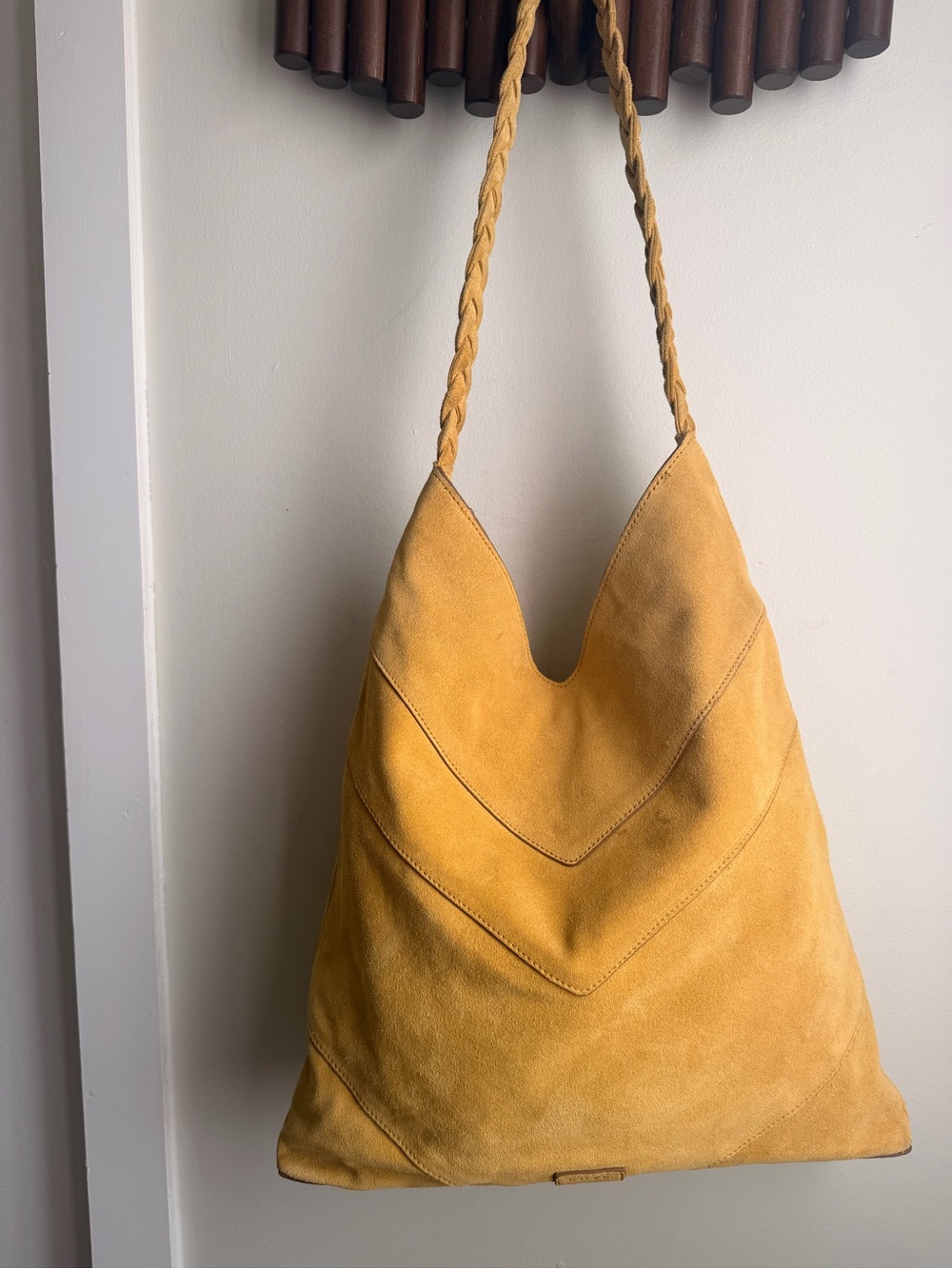 FRYE AND CO. Mustard Yellow Suede Braided-Handle Hobo Shoulder Bag